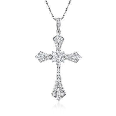 .75 ct. t.w. Diamond Cross Pendant Necklace in 14kt White Gold
