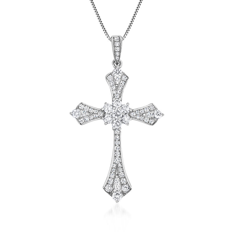 .75 ct. t.w. Diamond Cross Pendant Necklace in 14kt White Gold  image number 0