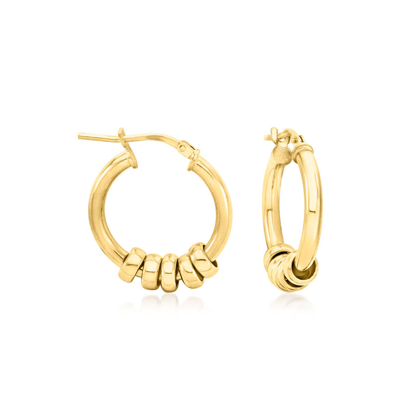 Italian 18kt Gold Over Sterling Hoop Earrings with Removable Beads. 7/8&quot; image number 0
