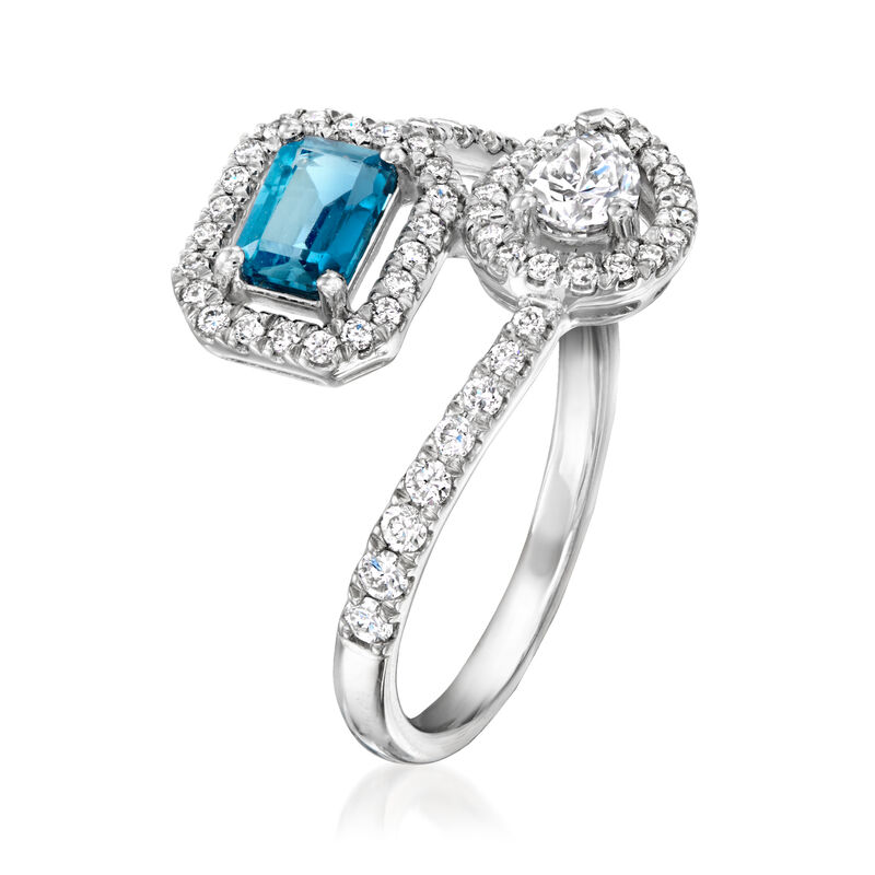 .50 Carat London Blue Topaz and .73 ct. t.w. Lab-Grown Diamond Bypass Ring in Sterling Silver image number 2