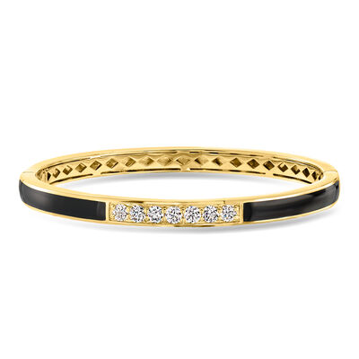 1.00 ct. t.w. Lab-Grown Diamond Bangle Bracelet with Black Enamel in 18kt Gold Over Sterling