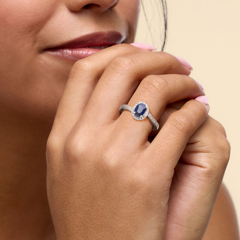 1.00 Carat Sapphire Ring with Diamonds in Sterling Silver image number 1
