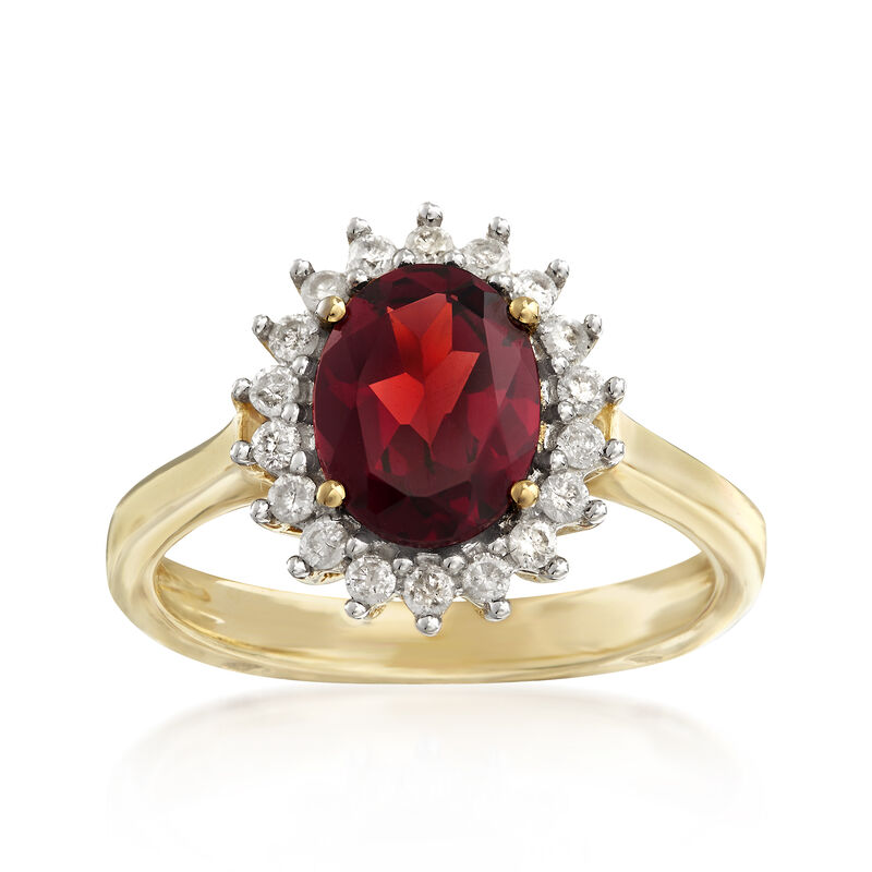 2.10 Carat Garnet and .25 ct. t.w. Diamond Ring in 14kt Yellow Gold image number 0
