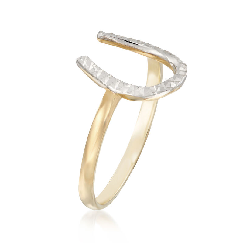 Diamond-Cut and Polished 14kt Two-Tone Gold Horseshoe Ring image number 2