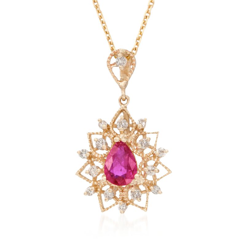 .80 Carat Ruby and .24 ct. t.w. Diamond Pendant Necklace in 14kt Yellow Gold. 18" image number 0