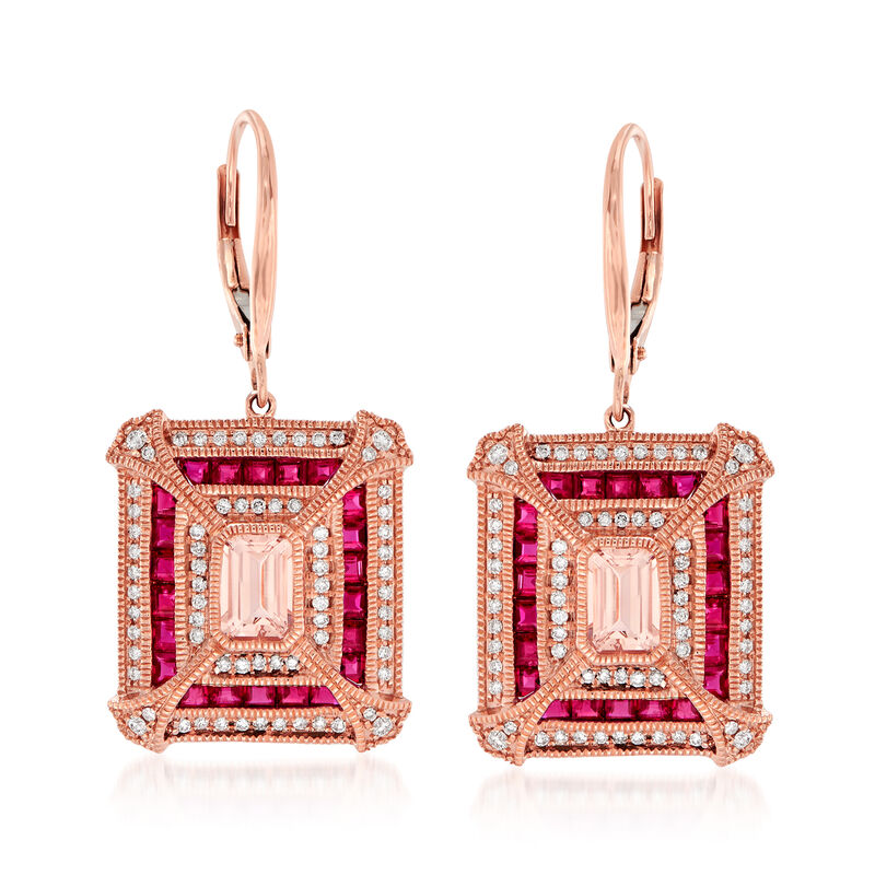 3.60 ct. t.w. Multi-Gemstone and .48 ct. t.w. Diamond Drop Earrings in 14kt Rose Gold image number 0
