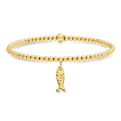 Italian 3mm 18kt Gold Over Sterling Bead Stretch Bracelet with Fish Charm