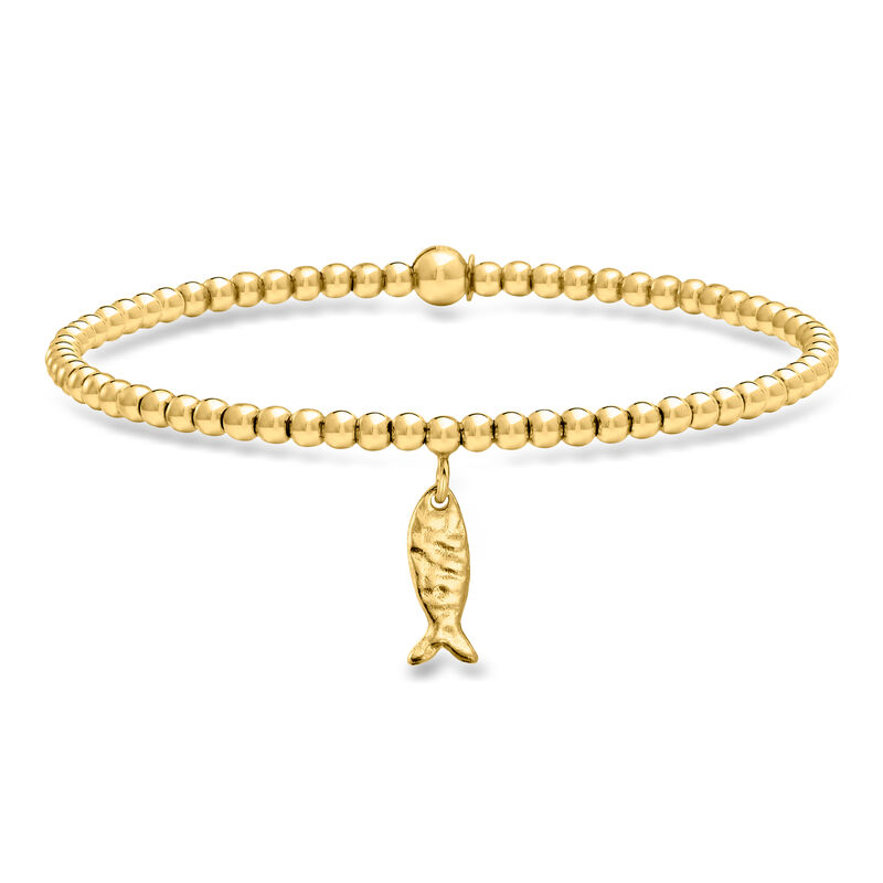 Italian 3mm 18kt Gold Over Sterling Bead Stretch Bracelet with Fish Charm image number 0