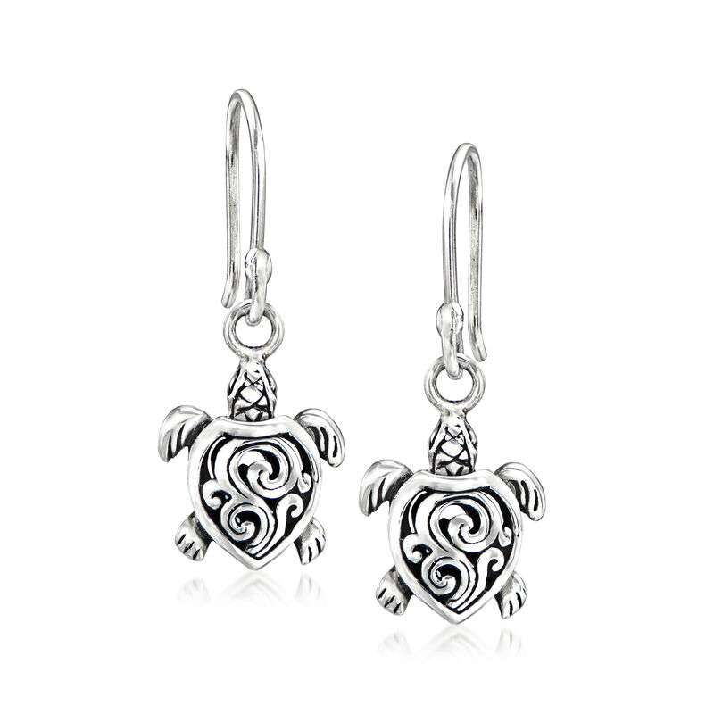 Sterling Silver Turtle Jewelry Set: Necklace and Drop Earrings. 18&quot; image number 4