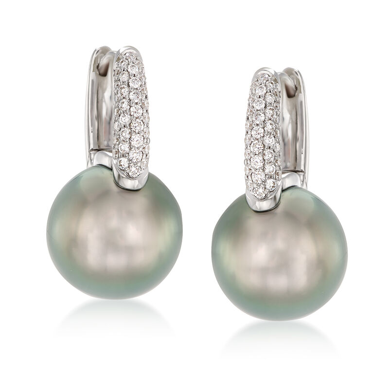 Mikimoto &quot;Classic&quot; 10mm A+ South Sea Pearl and .28 ct. t.w. Diamond Hoop Earrings in 18kt White Gold image number 3