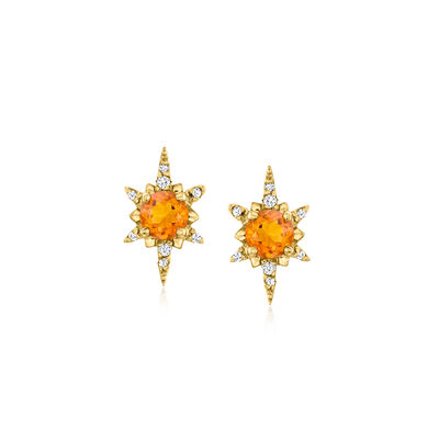 2.30 ct. t.w. Citrine North Star Earrings with Diamonds in 14kt Yellow Gold