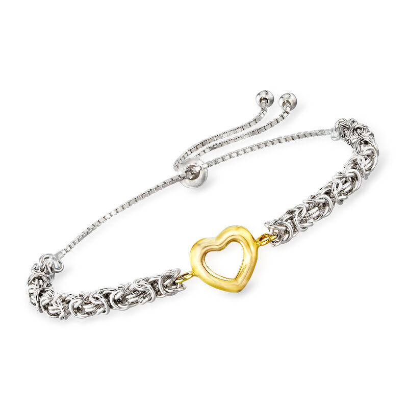 Open-Space Heart Byzantine Bolo Bracelet in Sterling Silver and 14kt Yellow Gold image number 0