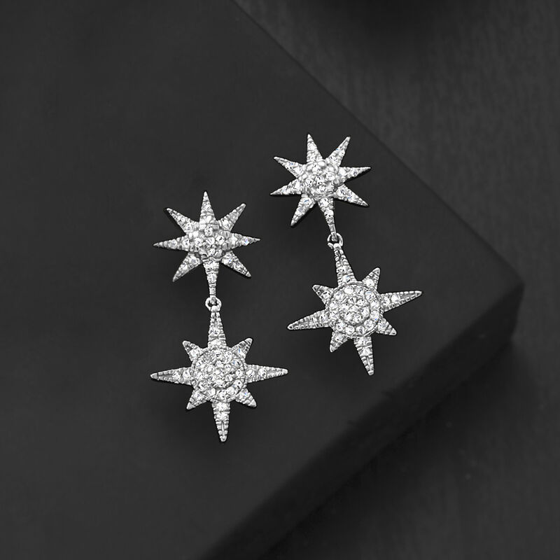 .33 ct. t.w. Diamond Double-Starburst Drop Earrings in Sterling Silver image number 2