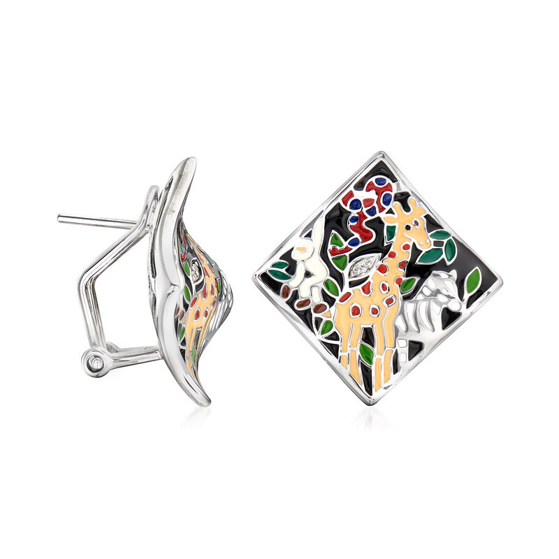 Belle Etoile &quot;Serengeti&quot; Black and Multicolored Enamel Earrings with CZ Accents in Sterling Silver image number 2