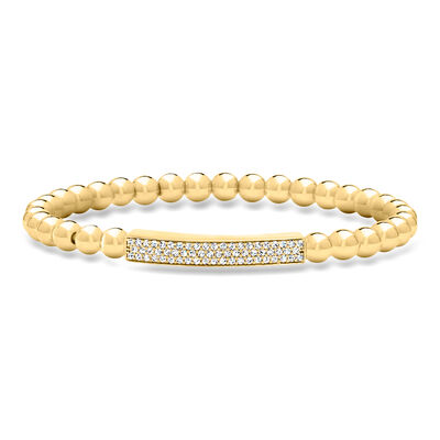 .50 ct. t.w. Lab-Grown Diamond Bar Beaded Stretch Bracelet in 18kt Gold Over Sterling