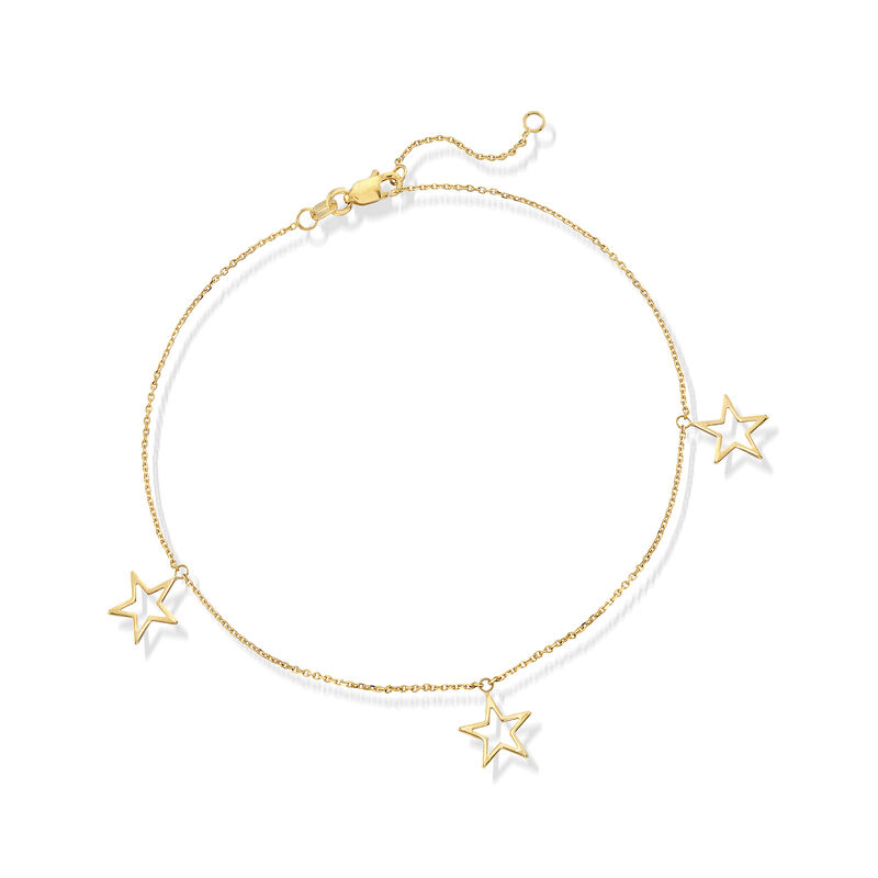 14kt Yellow Gold Star Trio Dangle Anklet image number 0