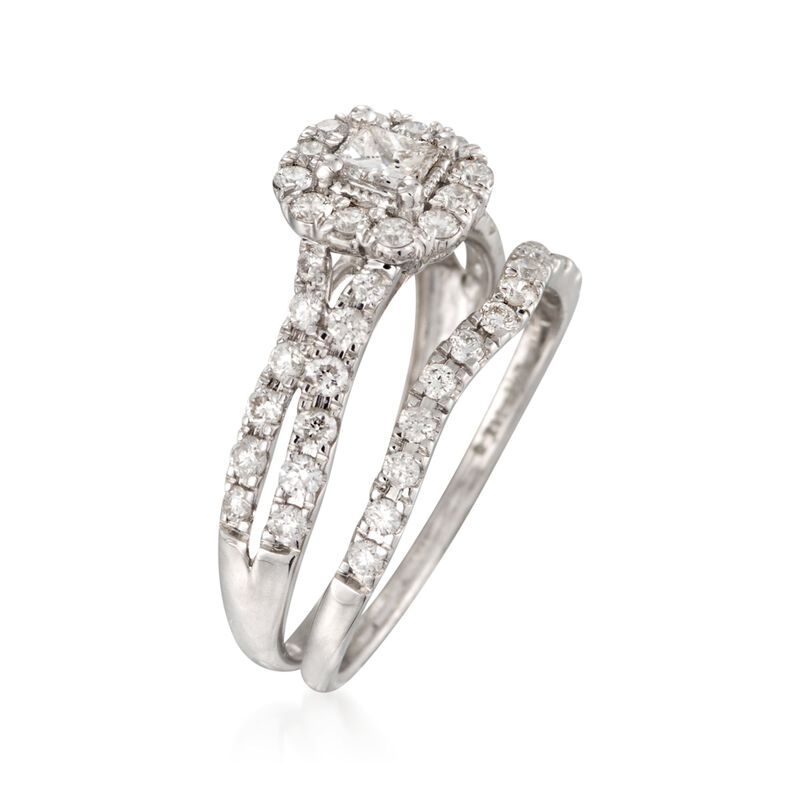 1.00 ct. t.w. Diamond Bridal Set: Engagement and Wedding Rings in 14kt White Gold image number 2