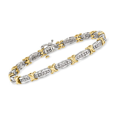 C. 1990 Vintage 1.20 ct. t.w. Diamond Bracelet in 10kt Two-Tone Gold