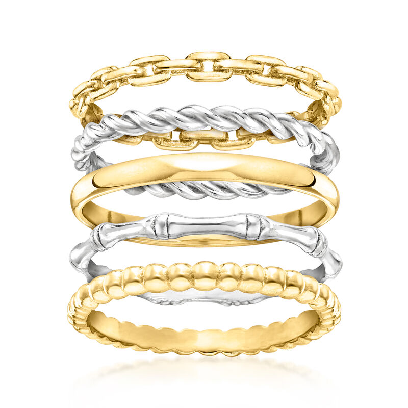 Sterling Silver and 18kt Gold Over Sterling Jewelry Set: Five Stackable Rings image number 0
