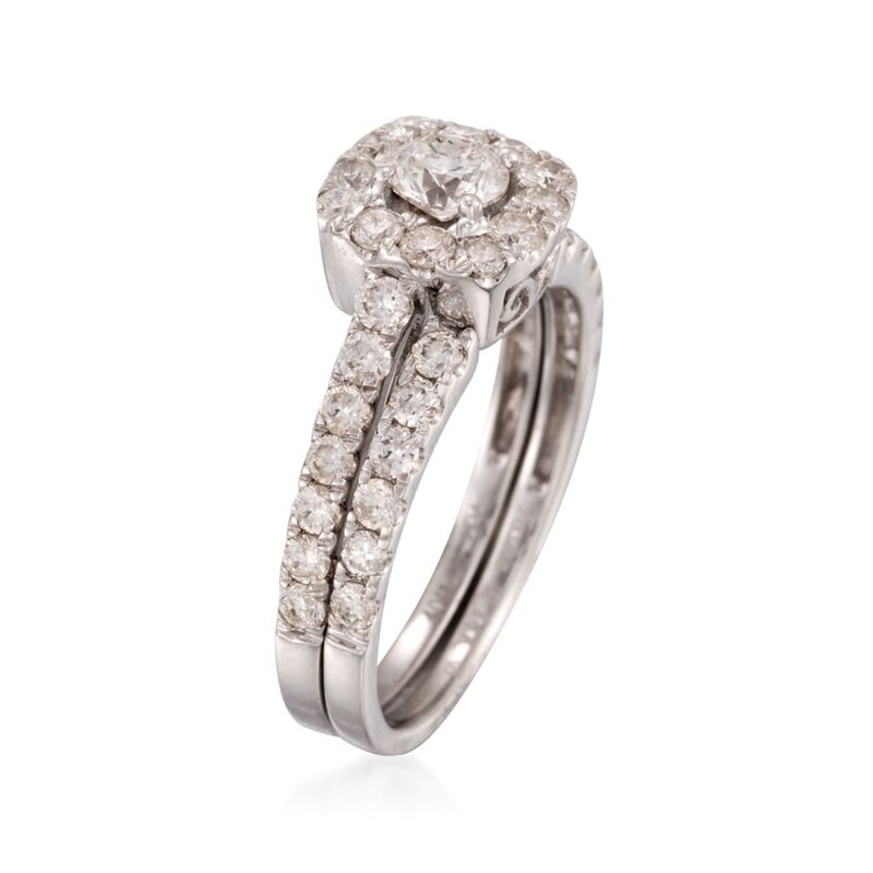 1.40 ct. t.w. Diamond Bridal Set: Engagement and Wedding Rings in 14kt White Gold image number 2