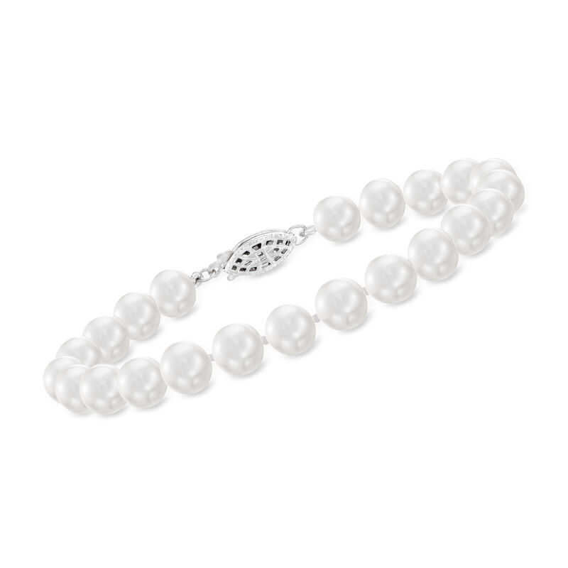 7-7.5mm Cultured Pearl Jewelry Set: Stud Earrings, Bracelet and Necklace with Sterling Silver image number 6
