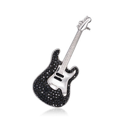 1.40 ct. t.w. Black Spinel Guitar Pin/Pendant in Sterling Silver