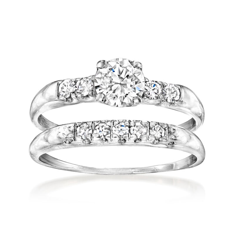 C. 1950 Vintage .77 ct. t.w. Diamond Bridal Set: Engagement and Wedding Rings in Palladium and Platinum. Size 6 image number 0