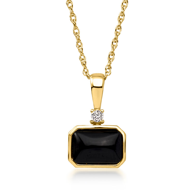Onyx Pendant Necklace with Single Lab-Grown Diamond in 10kt Yellow Gold. 18" image number 1