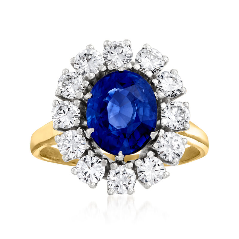 C. 1980 Vintage 2.75 Carat Sapphire and 1.35 ct. t.w. Diamond Cocktail Ring in 18kt Yellow Gold. Size 7 image number 0
