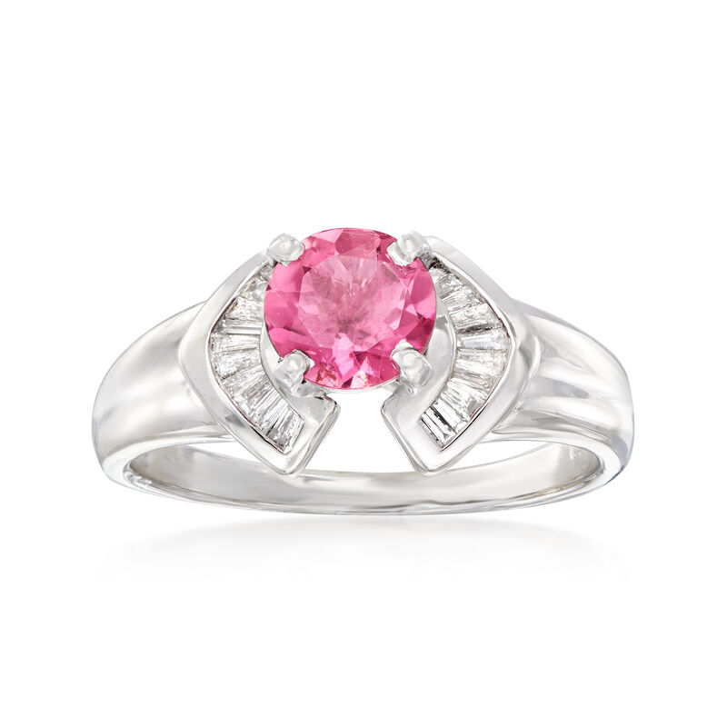 C. 1990 Vintage .85 Carat Pink Tourmaline and .50 ct. t.w. Diamond Dinner Ring in 18kt White Gold image number 0