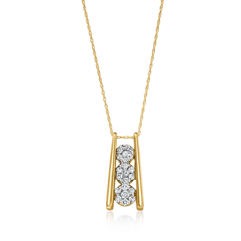 C. 1990 Vintage .55 ct. t.w. Diamond Cluster Pendant Necklace in 14kt Yellow Gold. 18" image number 0