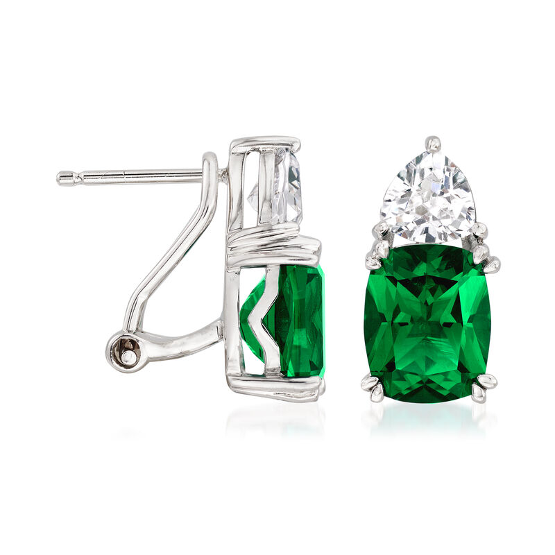 6.80 ct. t.w. Simulated Emerald and 1.50 ct. t.w. CZ Earrings in Sterling Silver image number 2