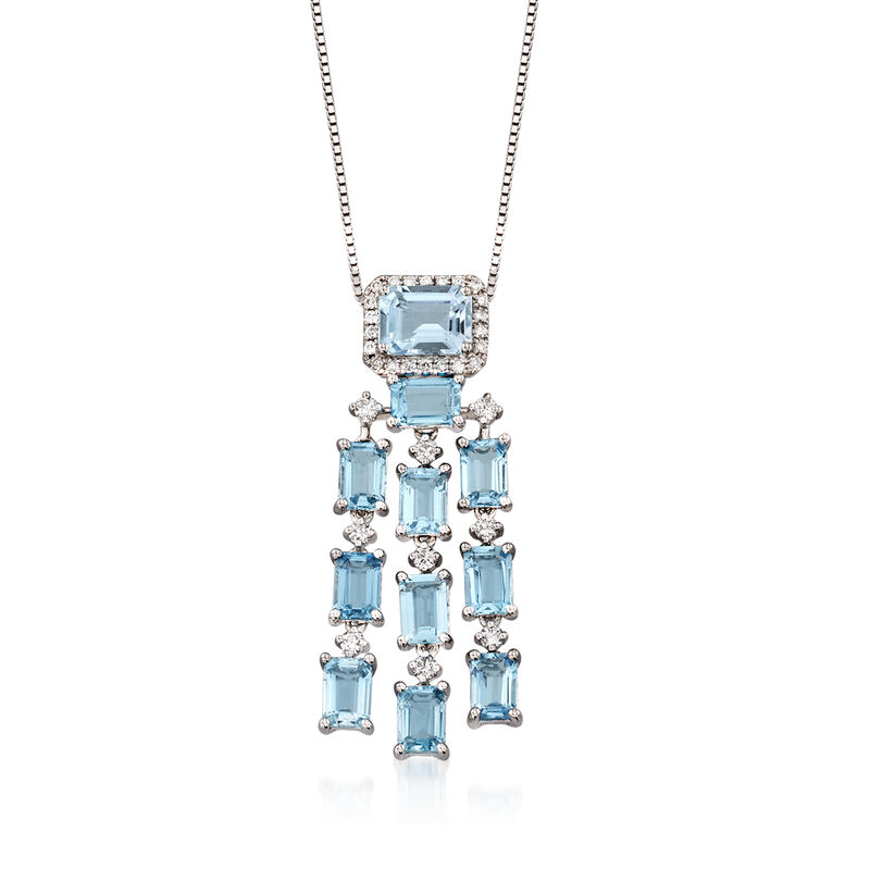 6.40 ct. t.w. Aquamarine and .45 ct t.w. Diamond Chandiler Pendant Necklace in 14kt White Gold. 18&quot; image number 1