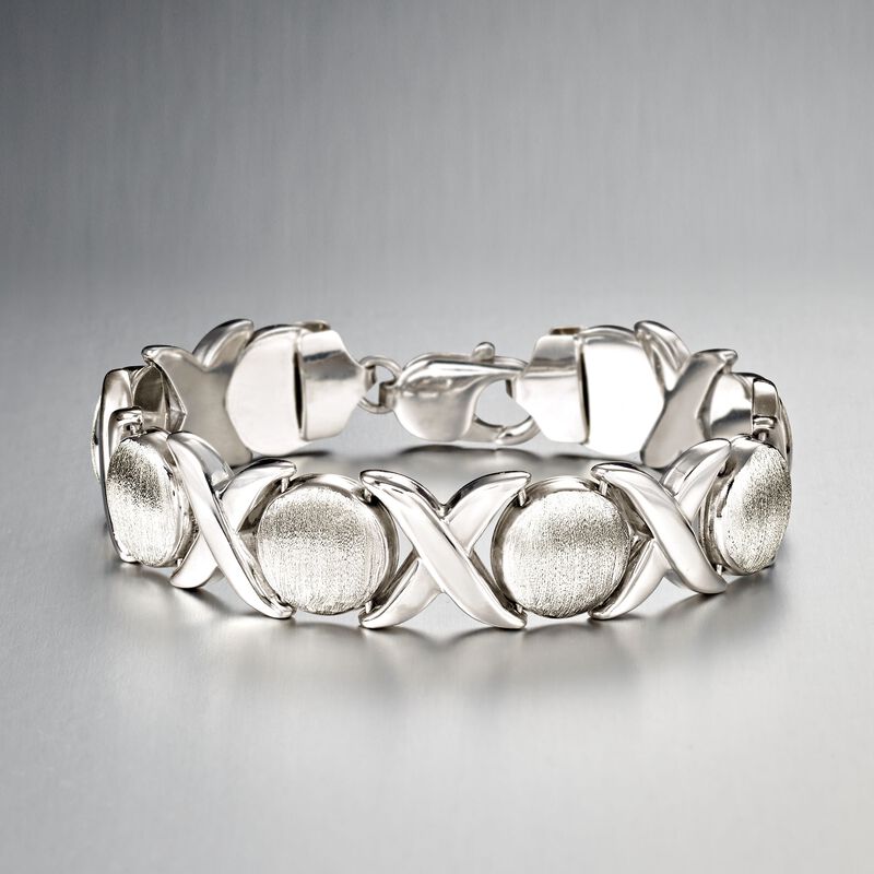 Italian Sterling Silver Brushed and Polished XO-Link Bracelet image number 2