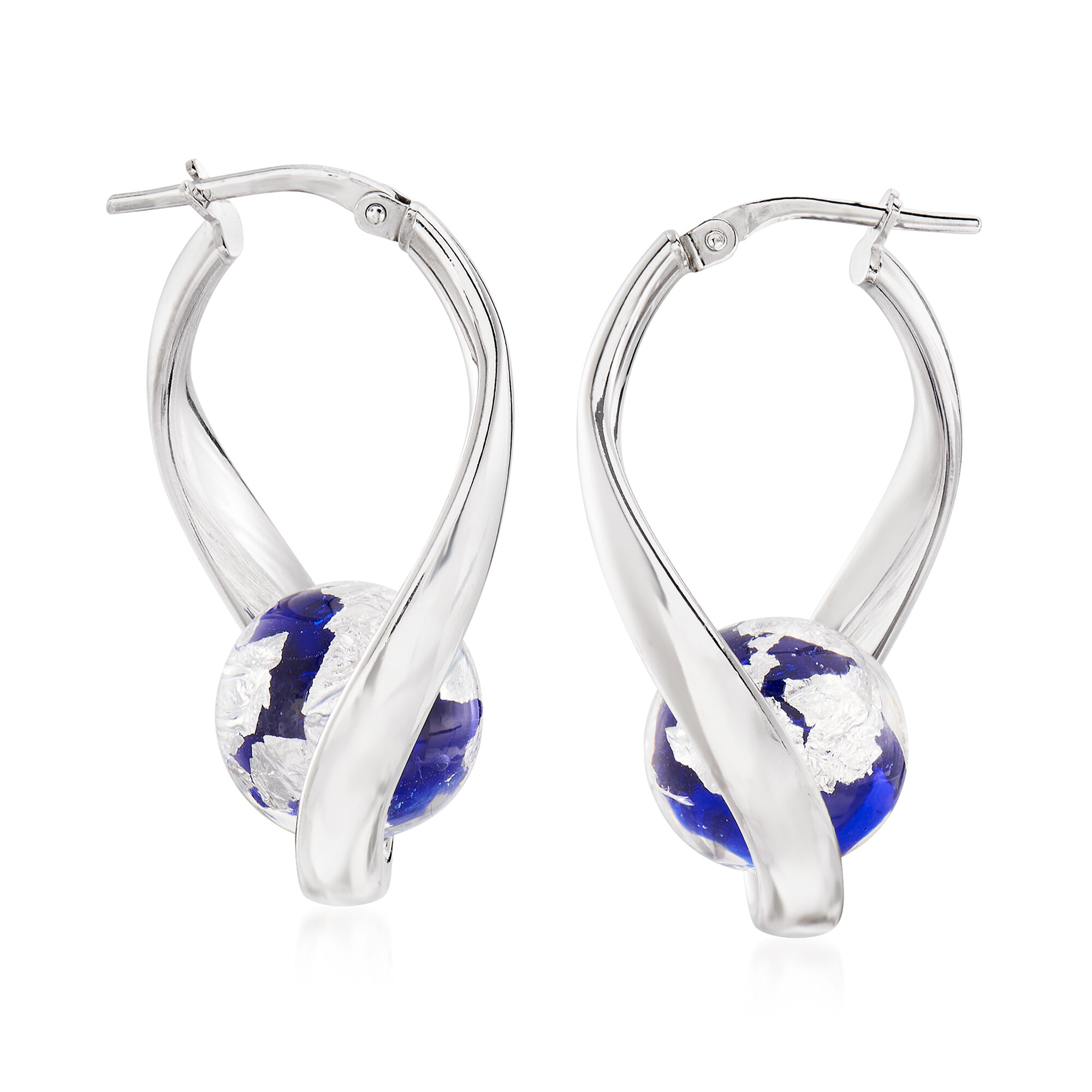 飴*☆様 美品　シルバートーン　Silvertone arched top gu Italian Blue and Silvertone Murano Glass Bead Curved Hoop