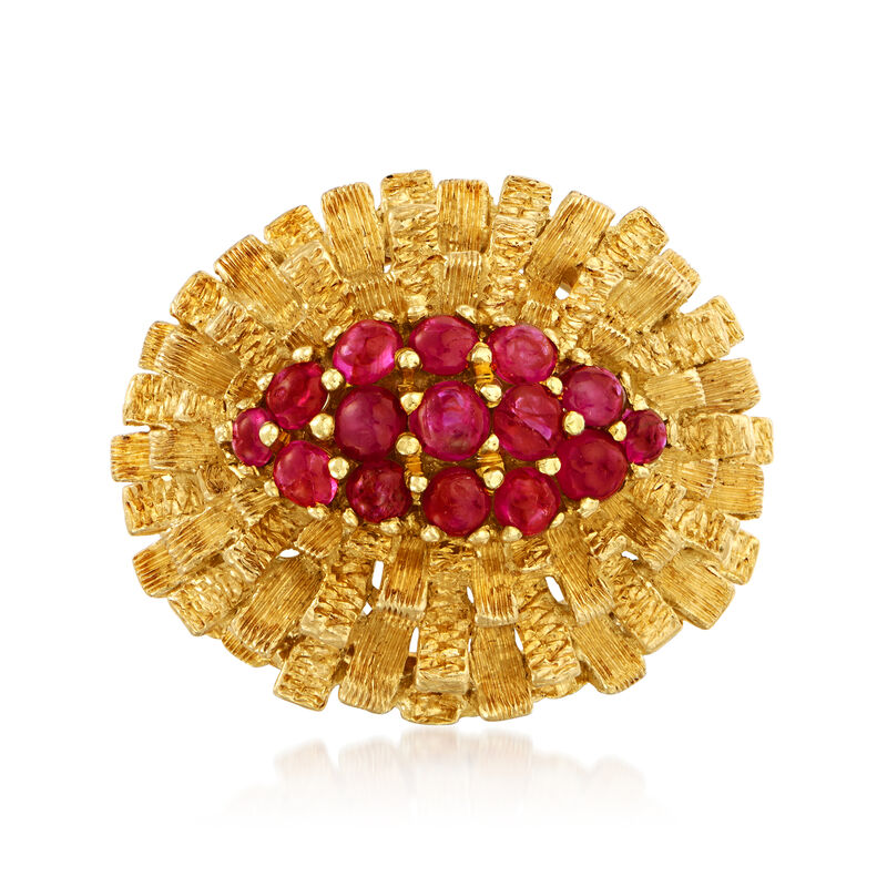 C. 1970 Vintage 1.30 ct. t.w. Ruby Textured Cluster Ring in 18kt Yellow Gold. Size 5.5 image number 0
