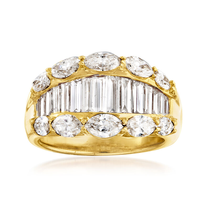 C. 1990 Vintage 3.02 ct. t.w. Baguette and Oval Diamond Ring in 18kt Yellow Gold image number 0