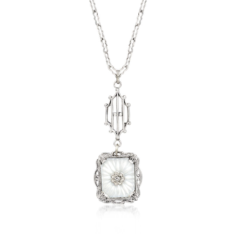 C. 1950 Vintage 2.00 Carat Rock Crystal Pendant Necklace with Single Diamond in Sterling Silver image number 0