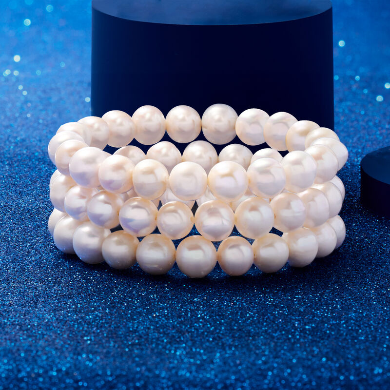 9.5-10.5mm Cultured Pearl Jewelry Set: Three Stretch Bracelets  image number 3