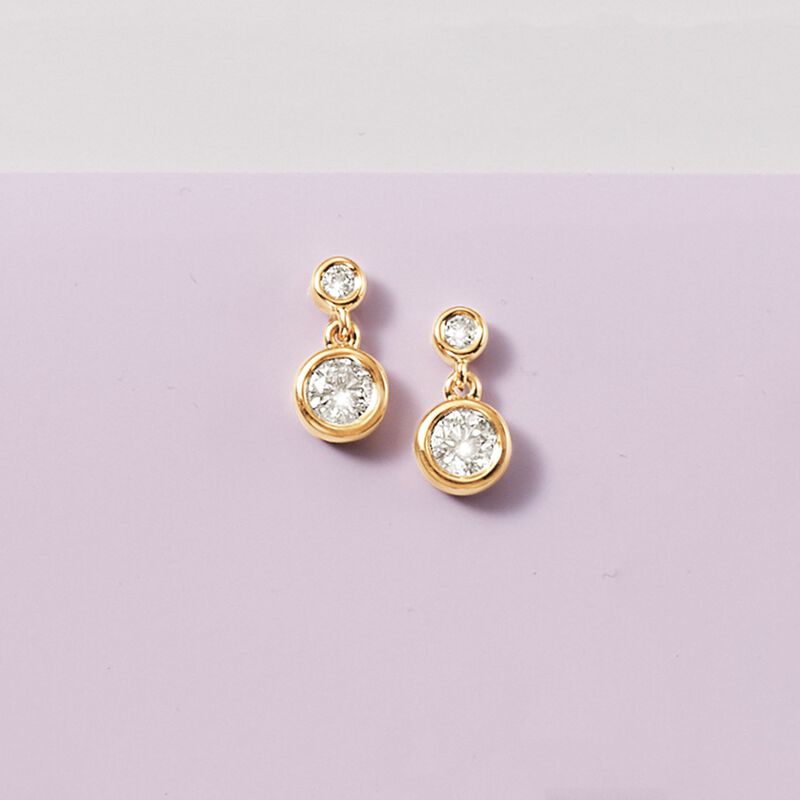 .75 ct. t.w. Bezel-Set Diamond Drop Earrings in 14kt Yellow Gold image number 2