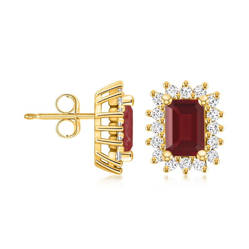 2.50 ct. t.w. Garnet Earrings with .56 ct. t.w. Diamonds in 14kt Yellow Gold  image number 1