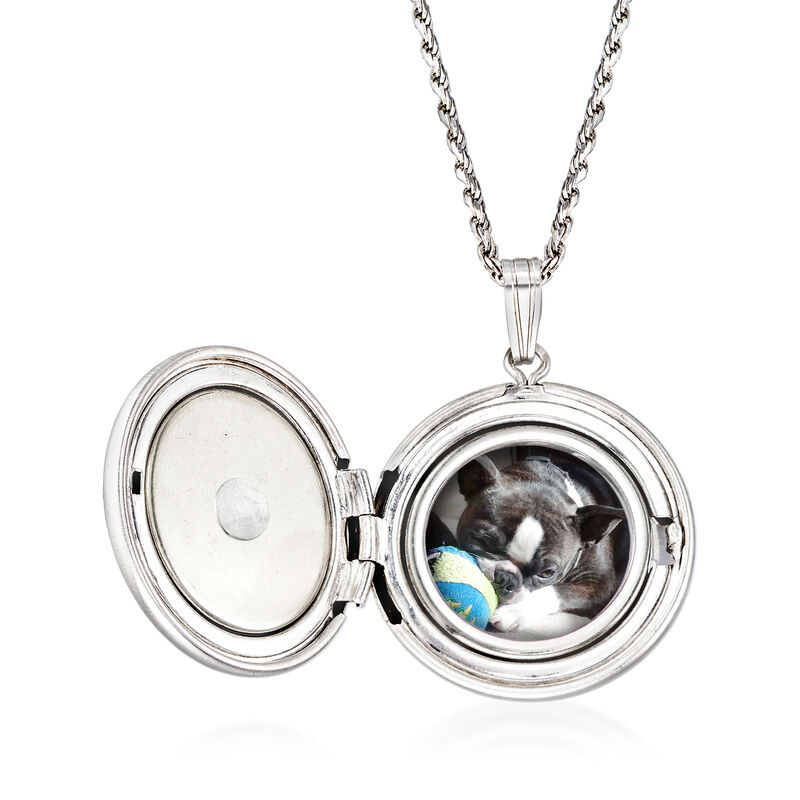 &quot;In Loving Memory&quot; Paw Print Pet Memorial and Photo Locket Pendant Necklace in Sterling Silver image number 2