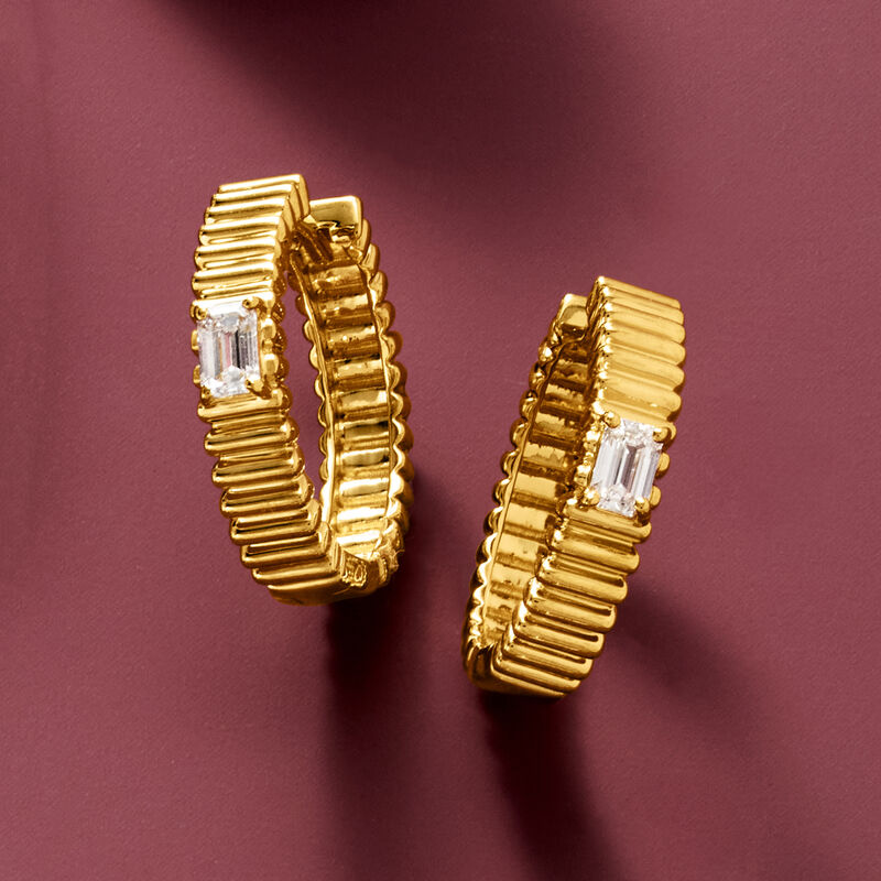 .30 ct. t.w. Lab-Grown Diamond Ridged Hoop Earrings in 18kt Gold Over Sterling. 5/8" image number 3
