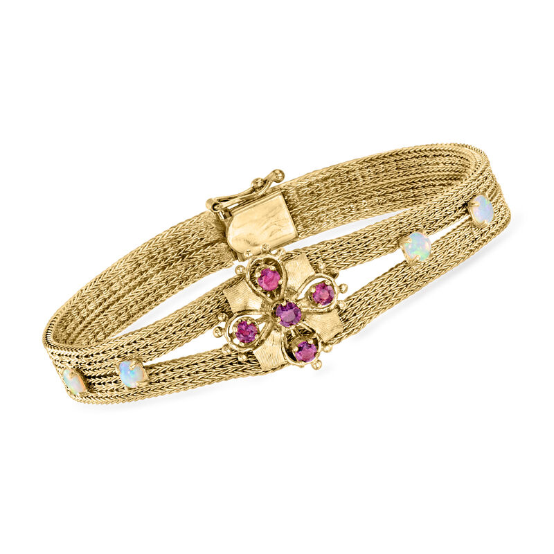 C. 1970 Vintage Opal and .65 ct. t.w. Ruby Bracelet in 14kt Yellow Gold. 7&quot; image number 0