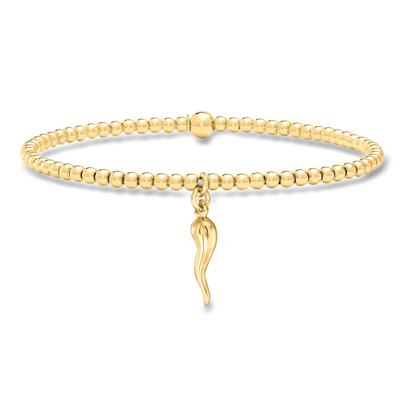 3mm 18kt Gold Over Sterling Bead Stretch Bracelet with Italian Horn Charm image number 0