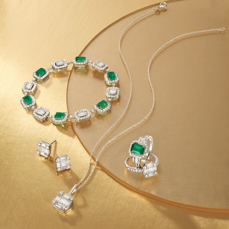 4.70 ct. t.w. Emerald and 4.41 ct. t.w. Diamond Bracelet in 18kt White Gold. 7&quot; image number 3
