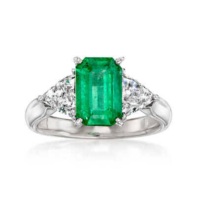 C. 1990 Vintage 1.31 Carat Emerald and .70 ct. t.w. Diamond Ring in Platinum