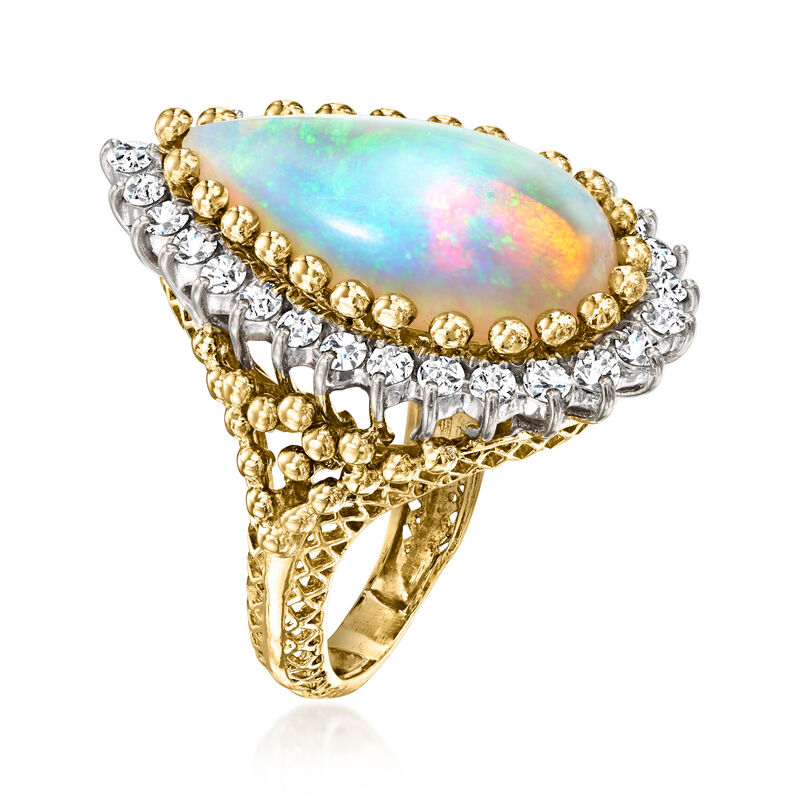 C. 1970 Vintage Opal Ring with 1.20 ct. t.w. Diamonds in 18kt Yellow Gold. Size 7 image number 3