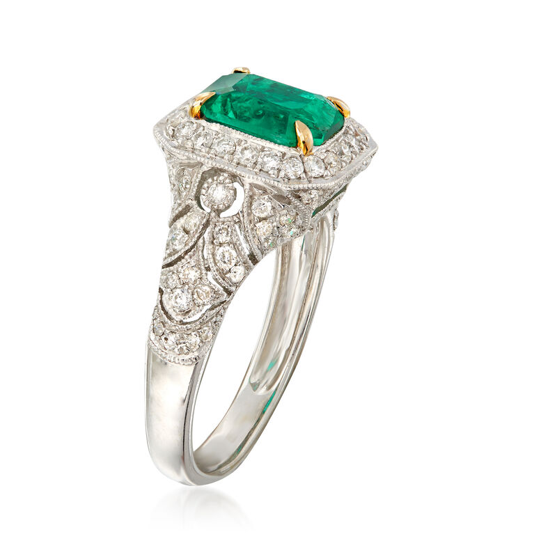 C. 1990 Vintage 2.00 Carat Octagon Colombian Emerald and .75 ct. t.w. Diamond Ring in 18kt White Gold image number 2