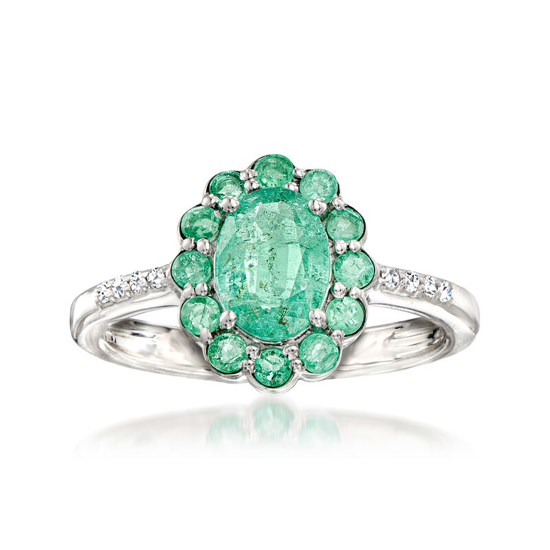 1.40 ct. t.w. Emerald Ring with Diamonds in Sterling Silver image number 0